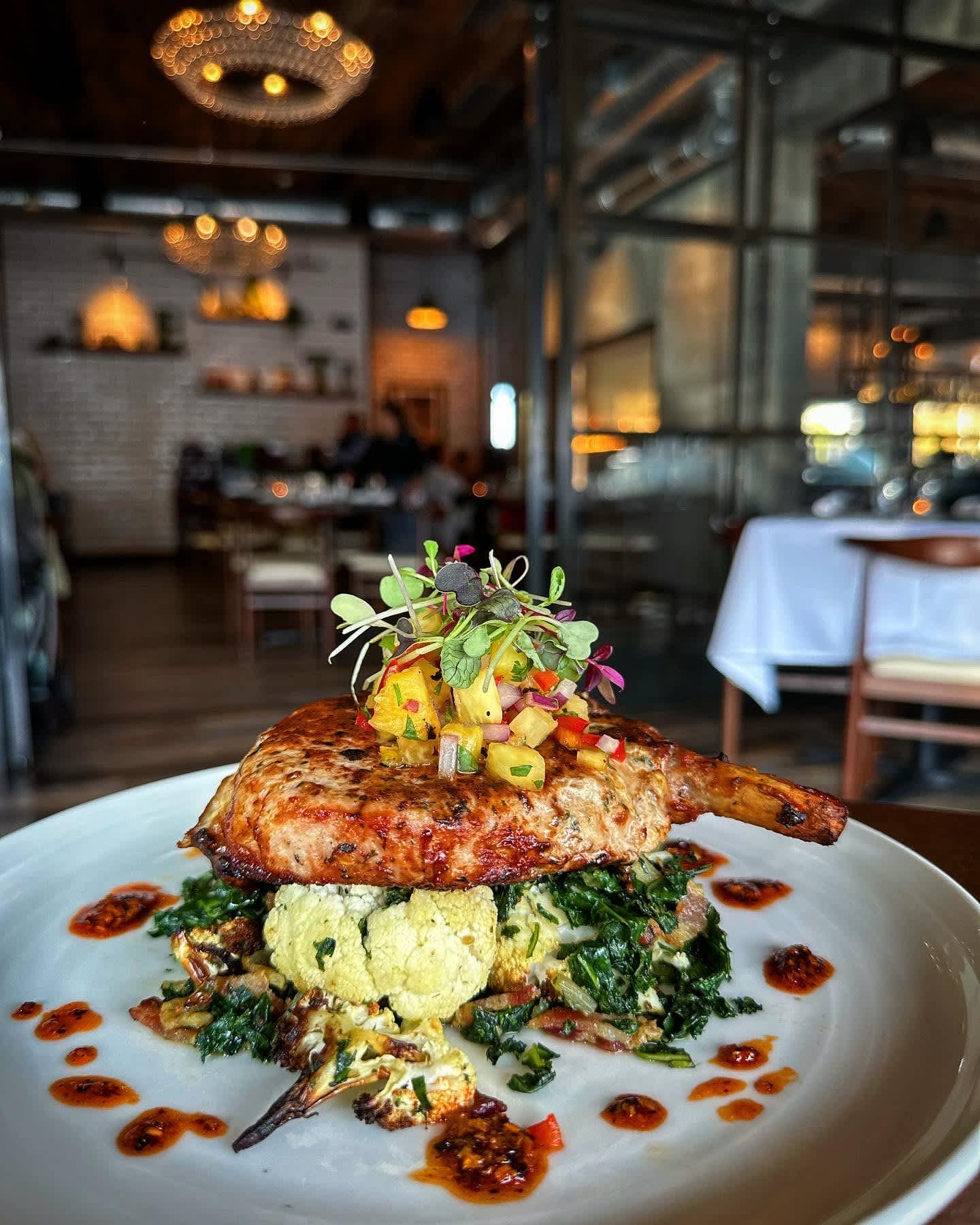 Spring Menus Are Here!

FEATURING 
Pork Chop "A La Plancha"
Served With Roasted Cauliflower, Bacon Braised Kale, 
Charred Pineapple Salsa, Chili Crunch